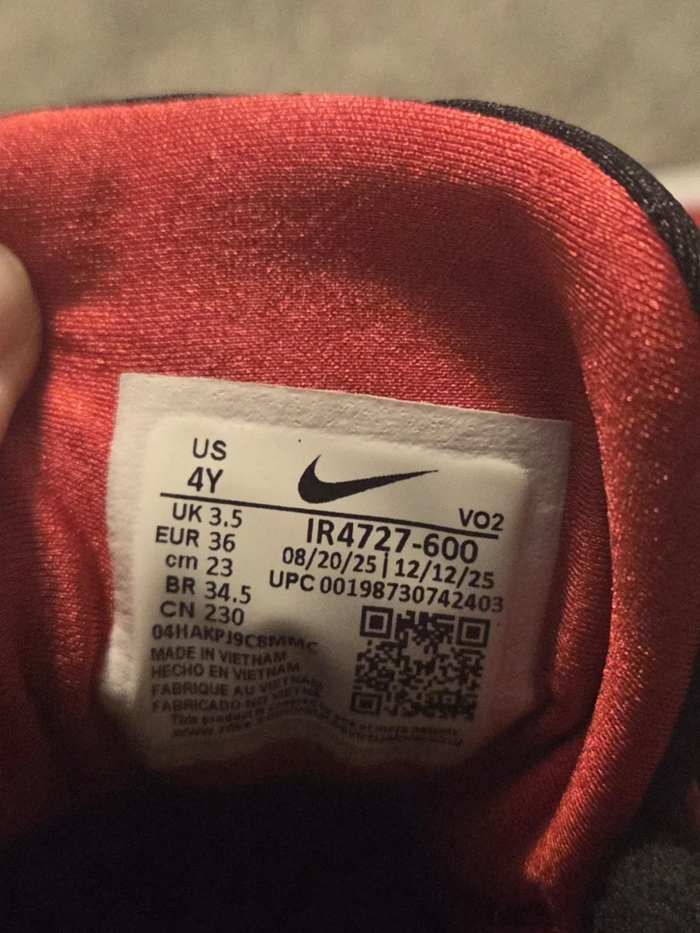 Nike Kids Red, White and Black Velcro Athletic Sneakers